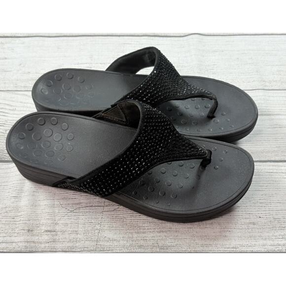 Vionic Women’s Naples Black Rhinestones Flip Flop Thong Wedge Sandal Size 9 - Picture 4 of 5